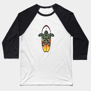 Tribal Turtle Tattoo Surfer Dude / Orange and Yellow Baseball T-Shirt